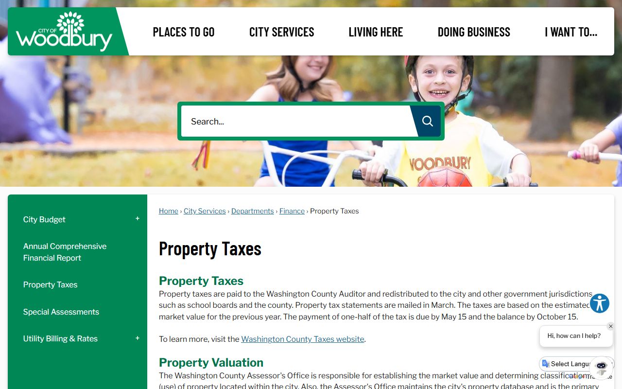 Woodbury White Pages property tax information page