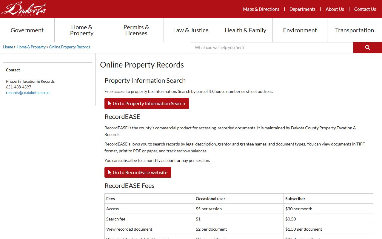 Dakota County White Pages property records search page