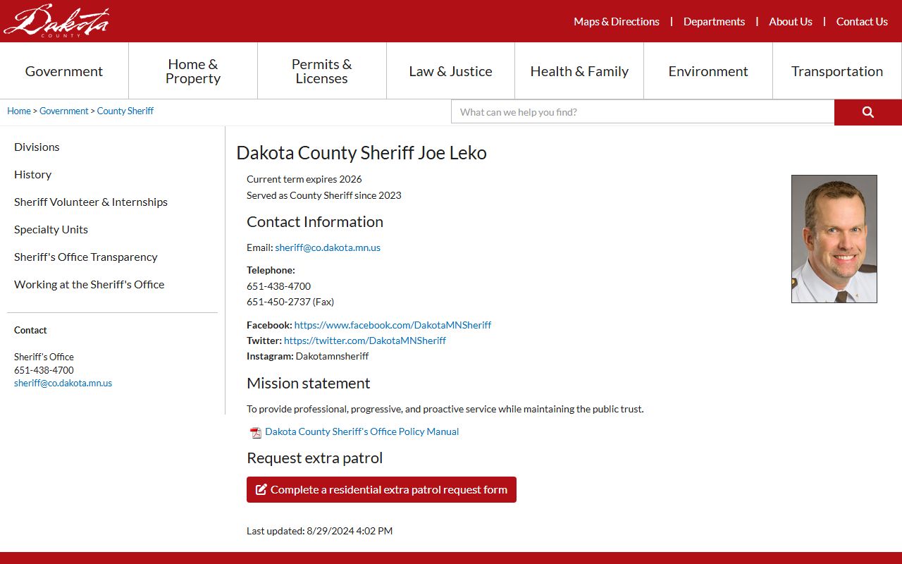 Dakota County White Pages Sheriff's Office page