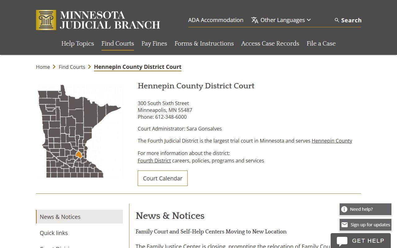 Hennepin County White Pages district court search page