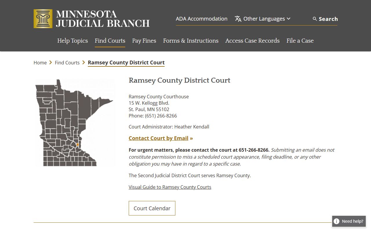 Ramsey County White Pages district court information page