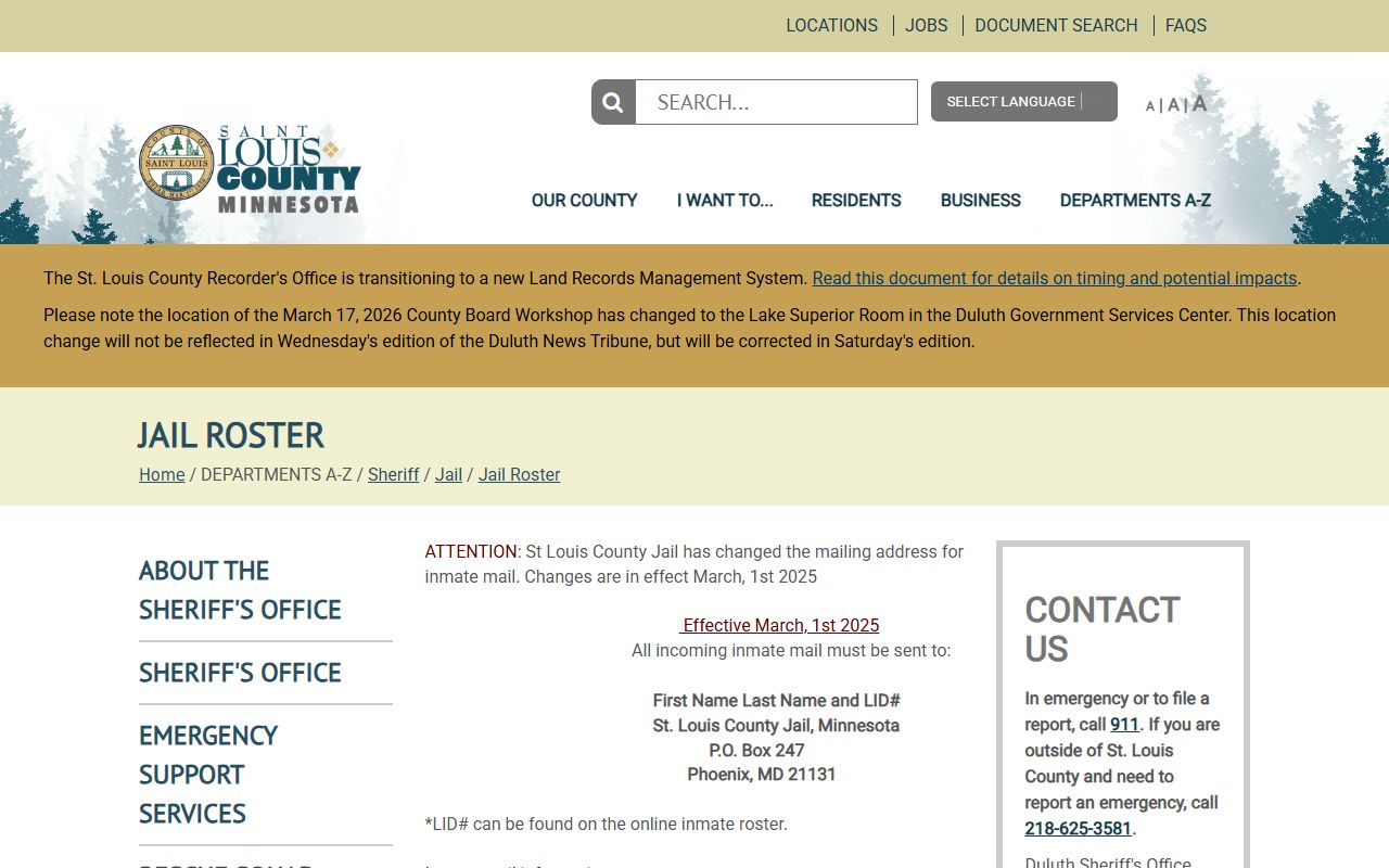 Duluth White Pages St. Louis County jail roster