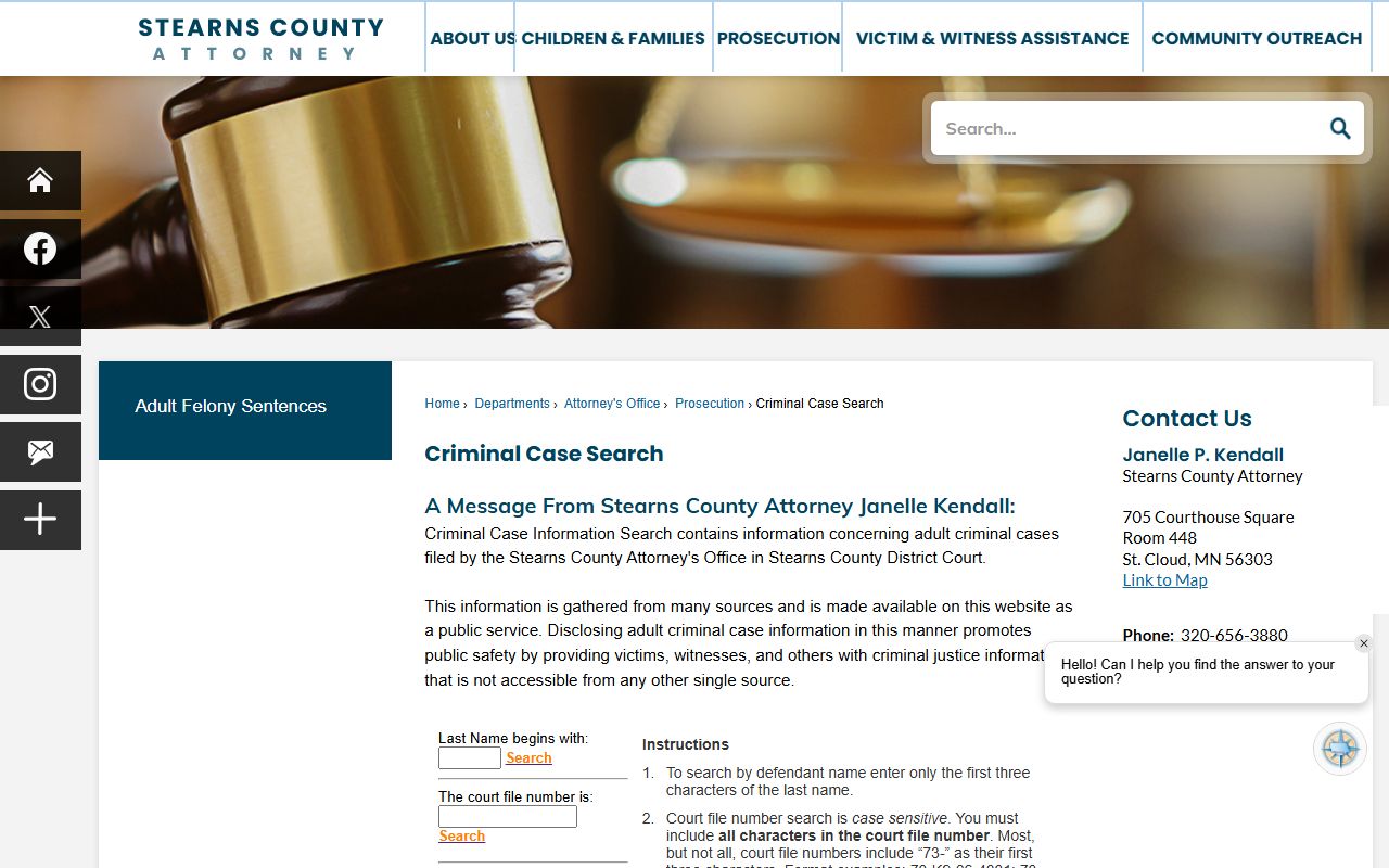 Stearns County White Pages criminal case search tool