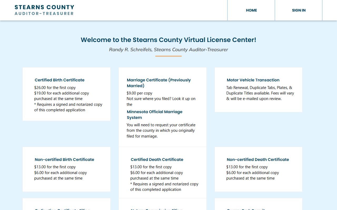 Stearns County White Pages Virtual License Center portal