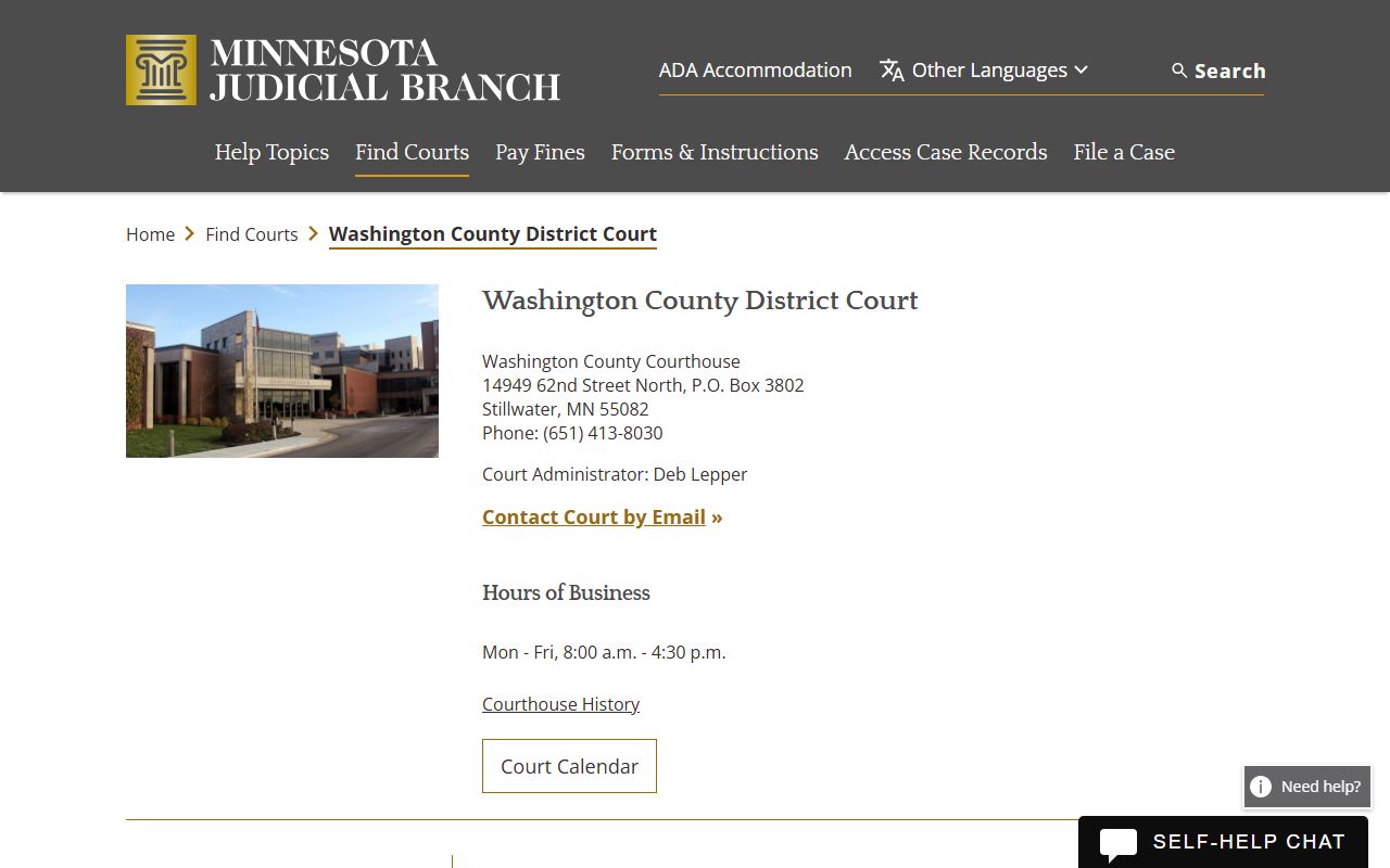 Washington County White Pages district court page