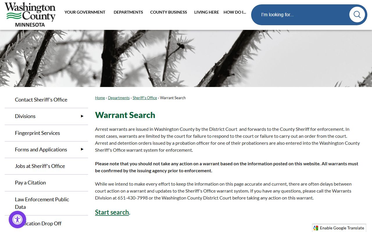 Washington County White Pages warrant search page