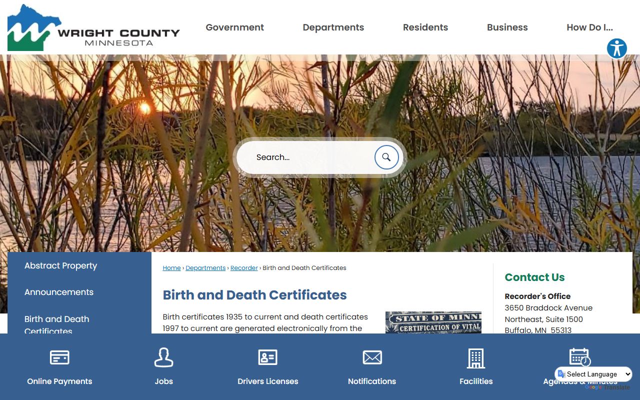 Wright County White Pages vital records page