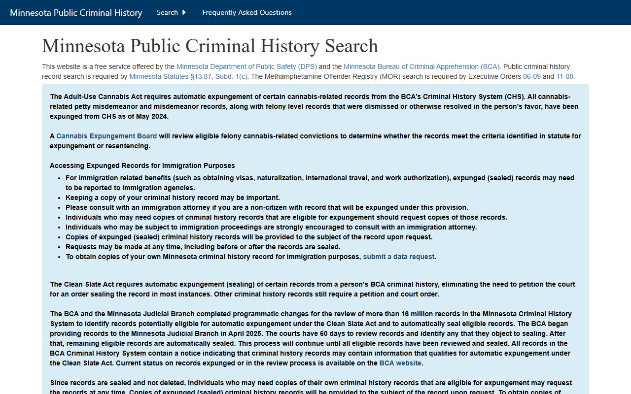 Minnesota White Pages BCA criminal history search tool