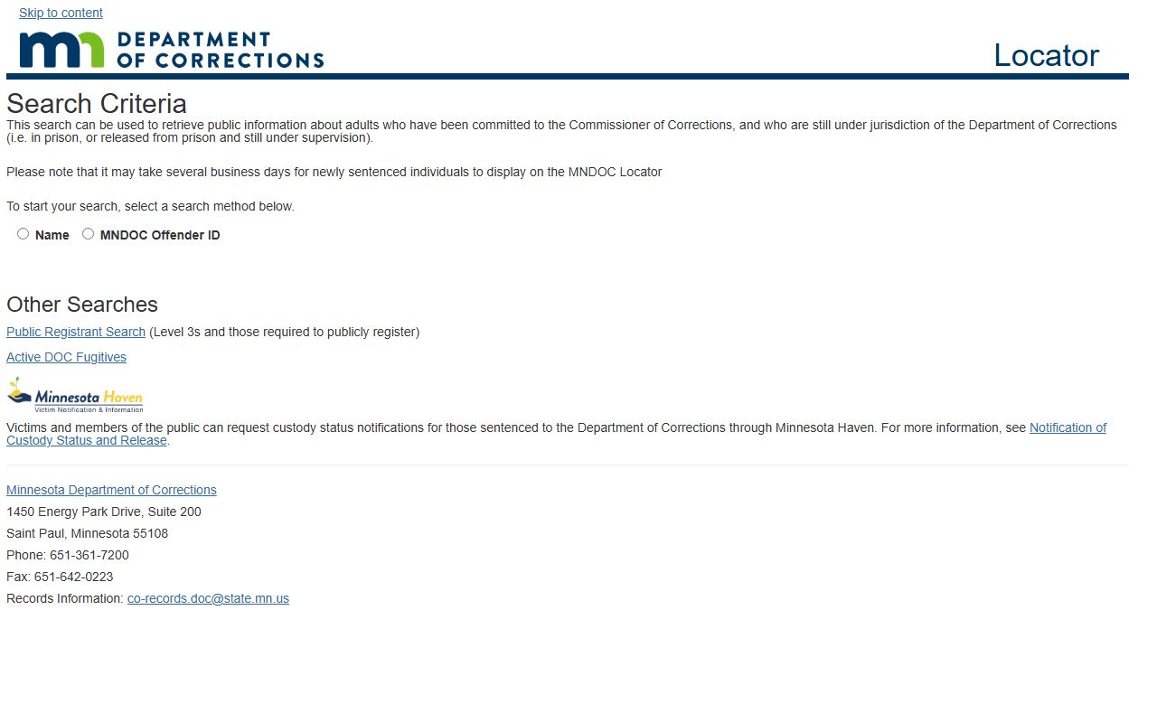 Minnesota White Pages DOC offender search tool