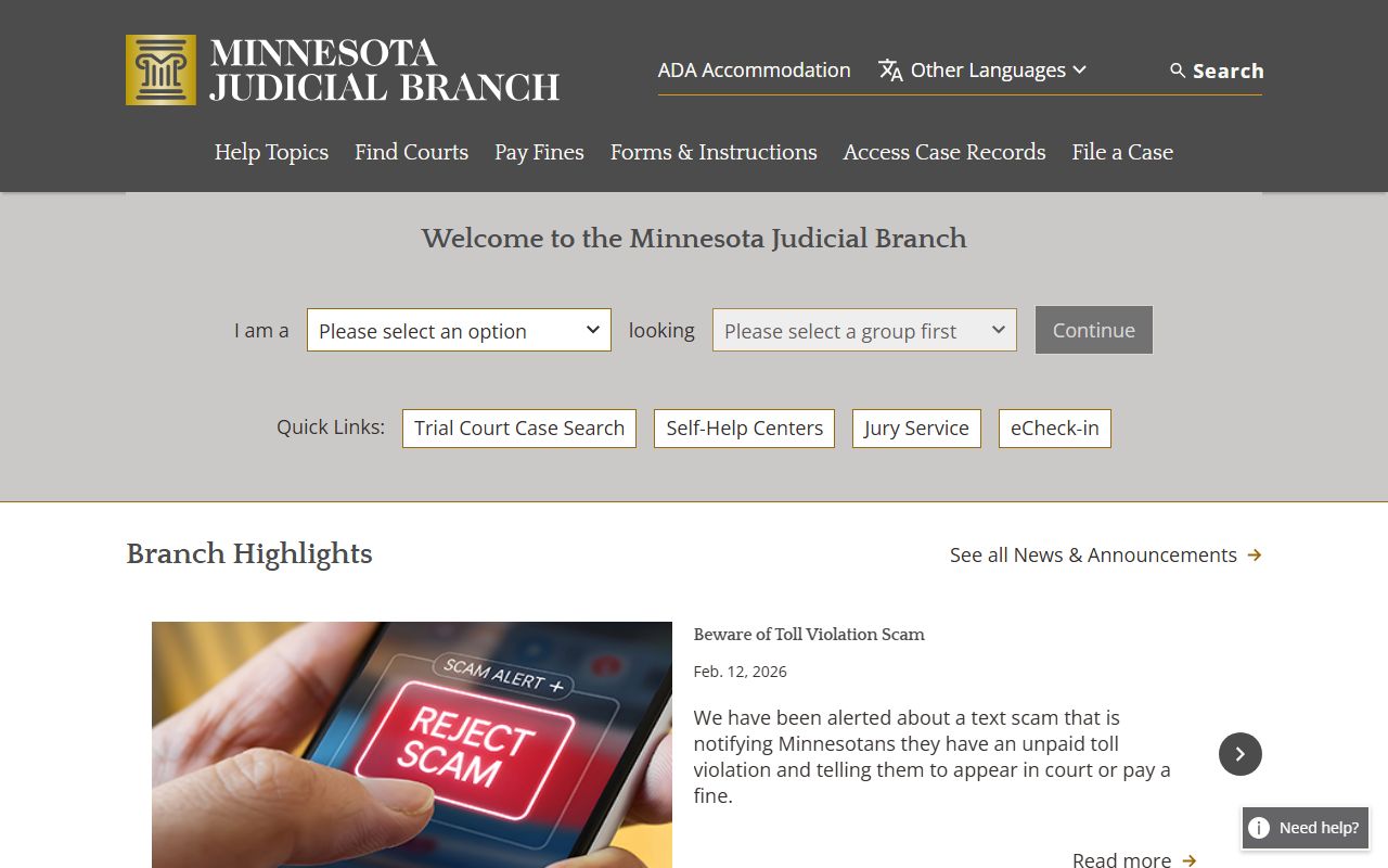 Minnesota White Pages judicial branch website